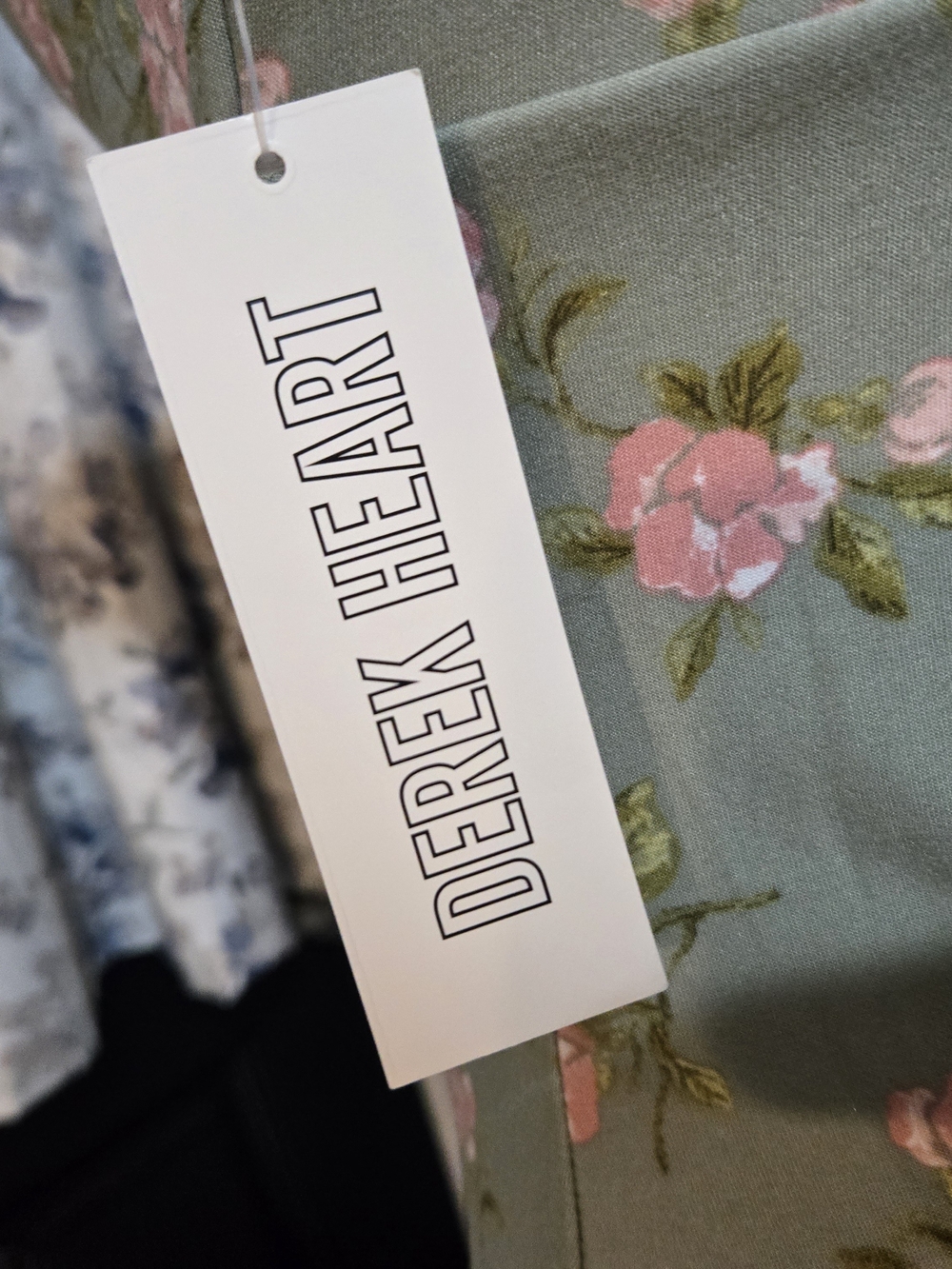 Derek Heart Sage Green Floral Mini Dress with Pink Roses - Picture 7 of 7